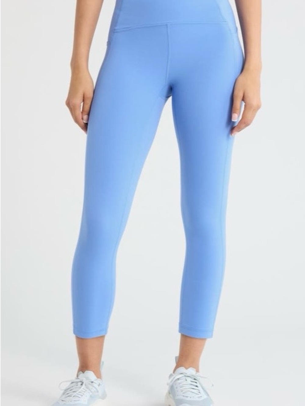 Zella Light Blue High Waisted Cropped Leggings Capris with Pockets Size XL